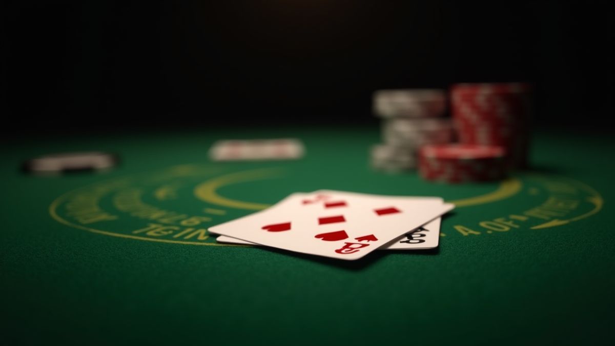 Blackjack hand op een groene casinotafel.