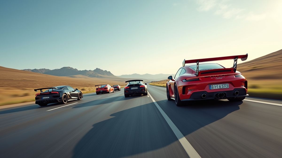 Carretera de alta velocidade com coches deportivos en plena carrera