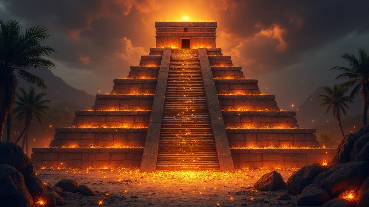 Leuchtende antike Schätze, die in einer aztekischen Pyramide verborgen sind.