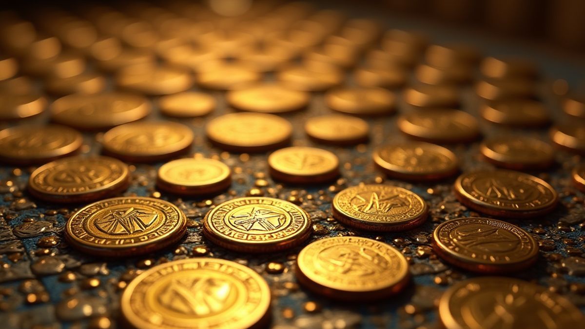Golden discs shining in an Aztec-themed design.