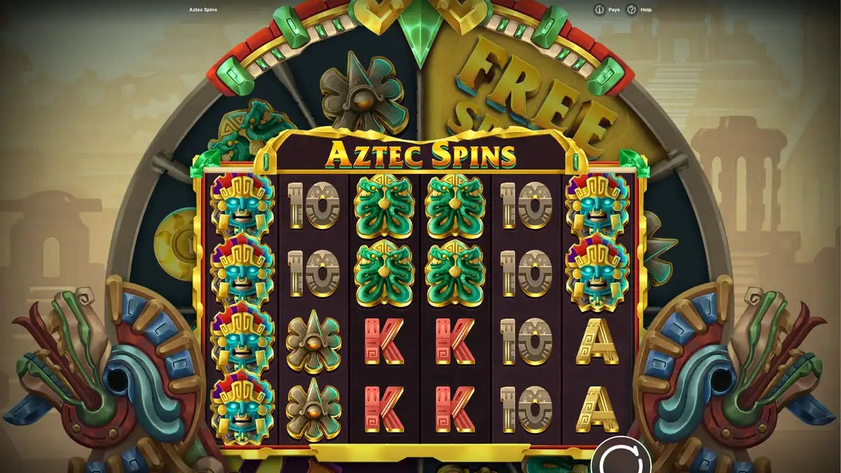 Aztec Spins-basisspel met rollen van 6x4 voor het gigantische stenen Aztec Wheel