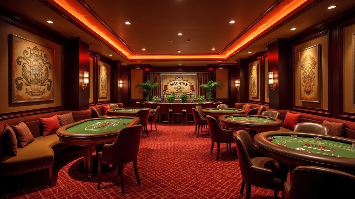 Elegant casino lounge with soft lighting