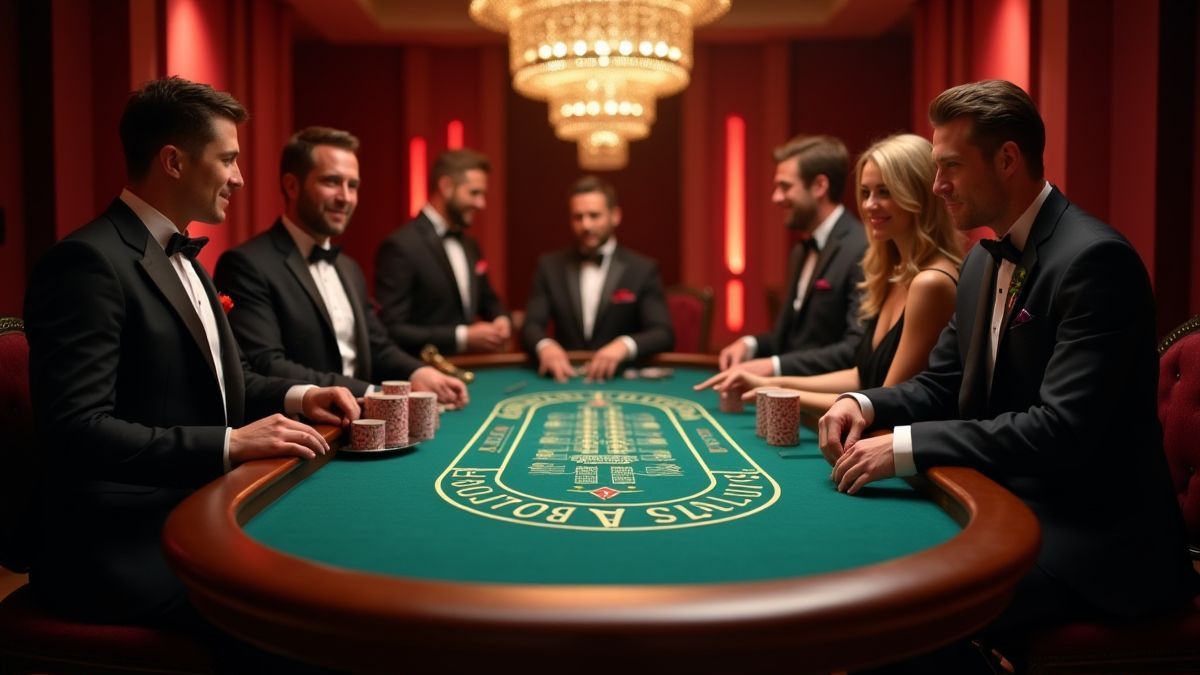 Jogadores elegantes em uma mesa de baccarat