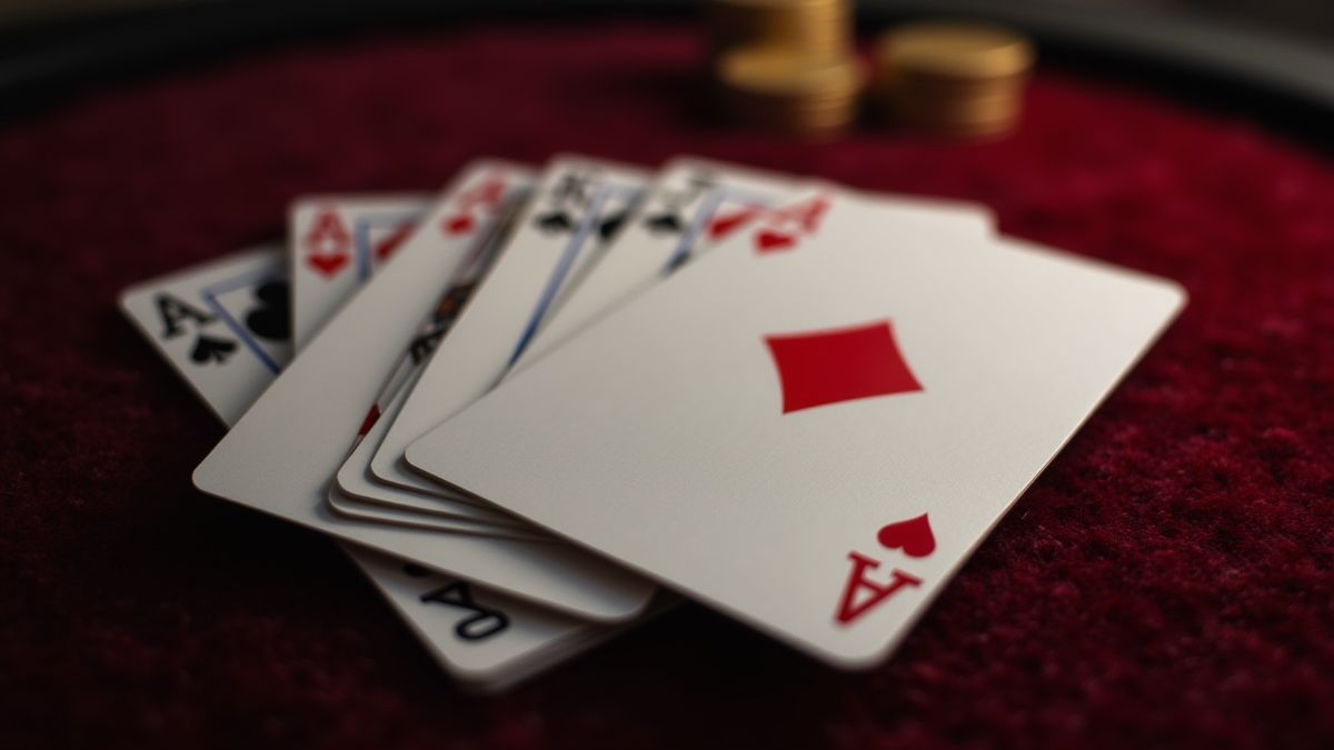 Cartas de baccarat: un as y un nueve sobre terciopelo.
