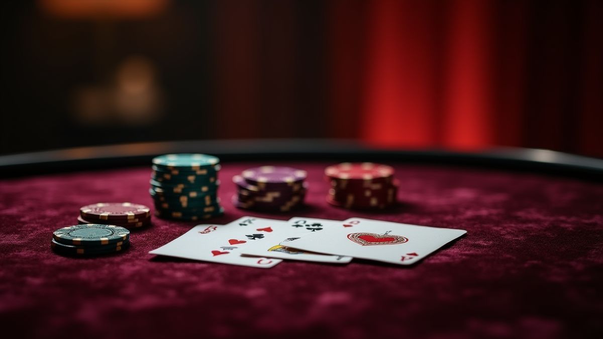 Jetons et cartes élégants sur une table de casino en velours