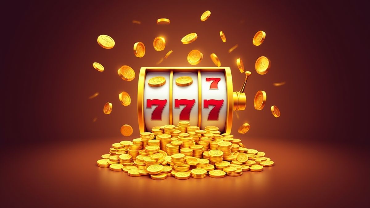 Coins and prizes coming out of a slot machine.