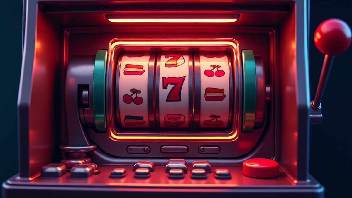 Slot rétro avec lumières de néon et symboles vintage comme des cerises et des barres.