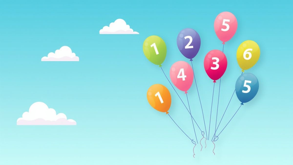 Bunte Luftballons mit Multiplikatoren, die am Himmel schweben.