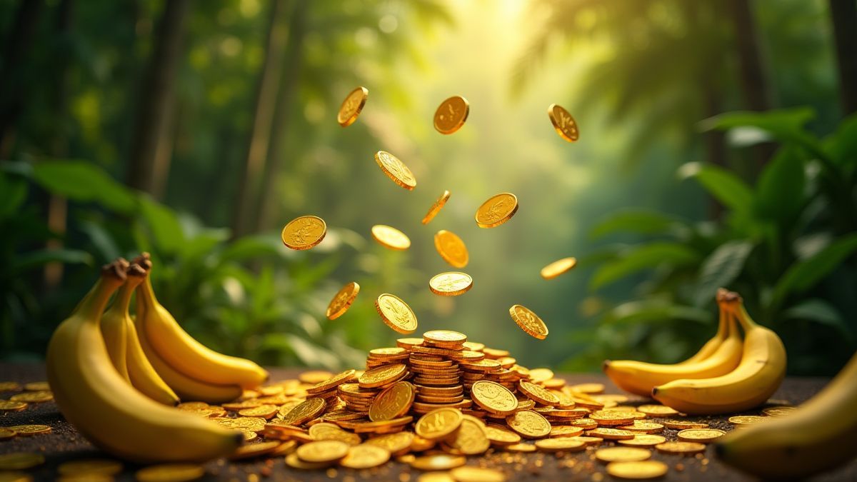Monedas doradas cayendo en una jungla vibrante