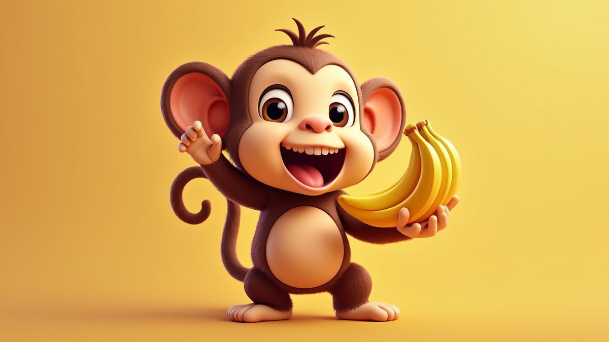 Un mono juguetón sosteniendo plátanos dorados.