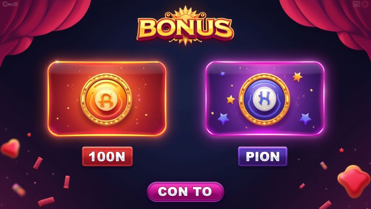 Spieler wählt zwischen zwei Optionen in einem Casino-Bonusspiel.