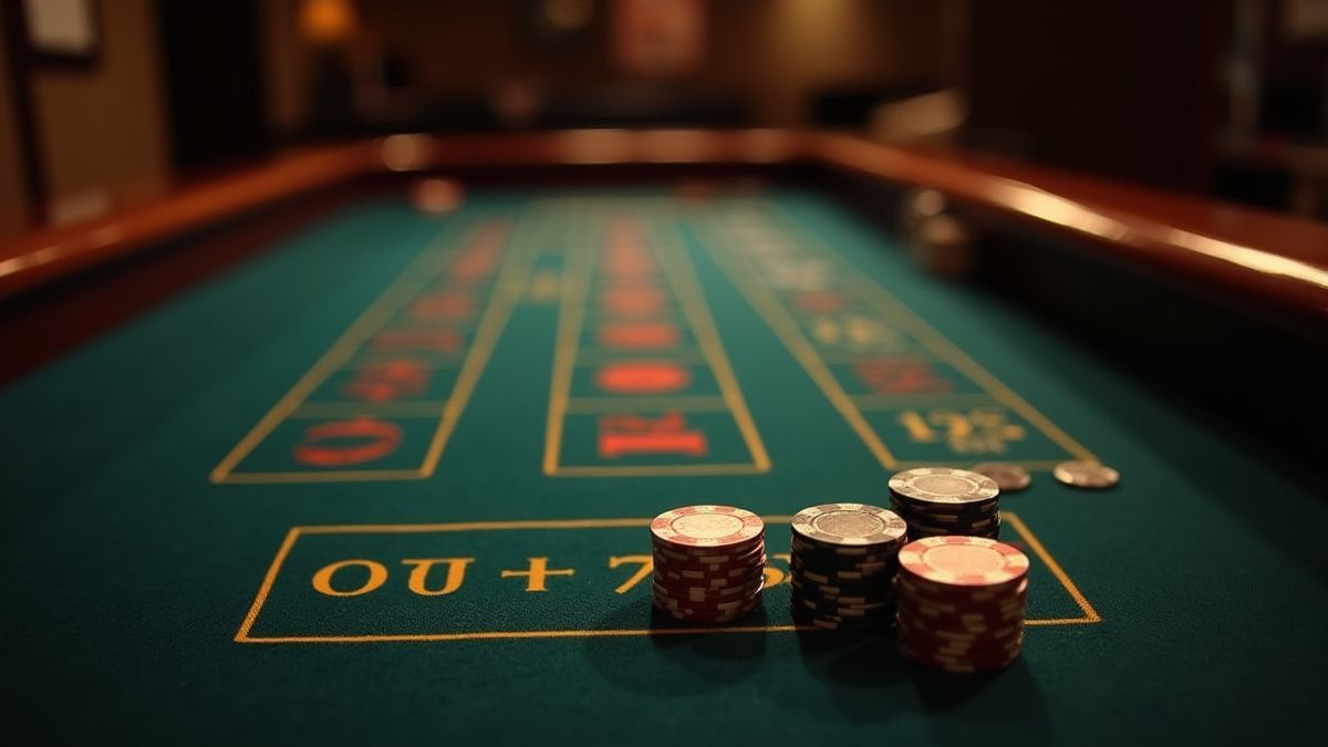 Retro-Casino-Tisch mit Chips und Karten.