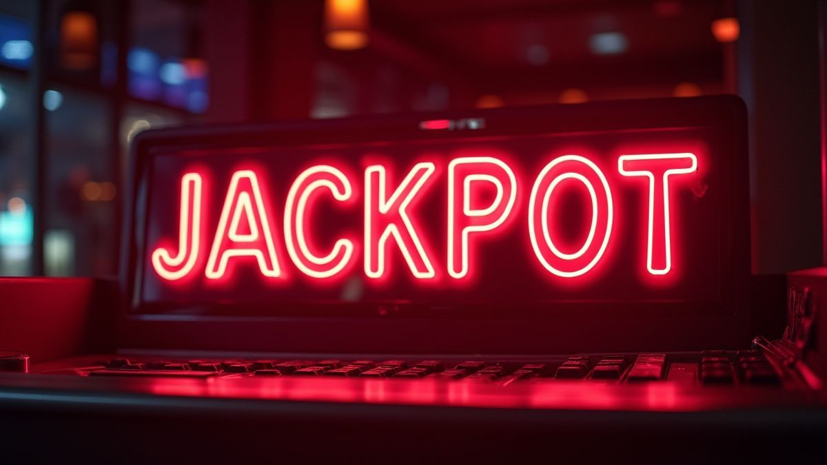 Neon-Schild mit der Aufschrift 'Jackpot' in einem Retro-Casino.