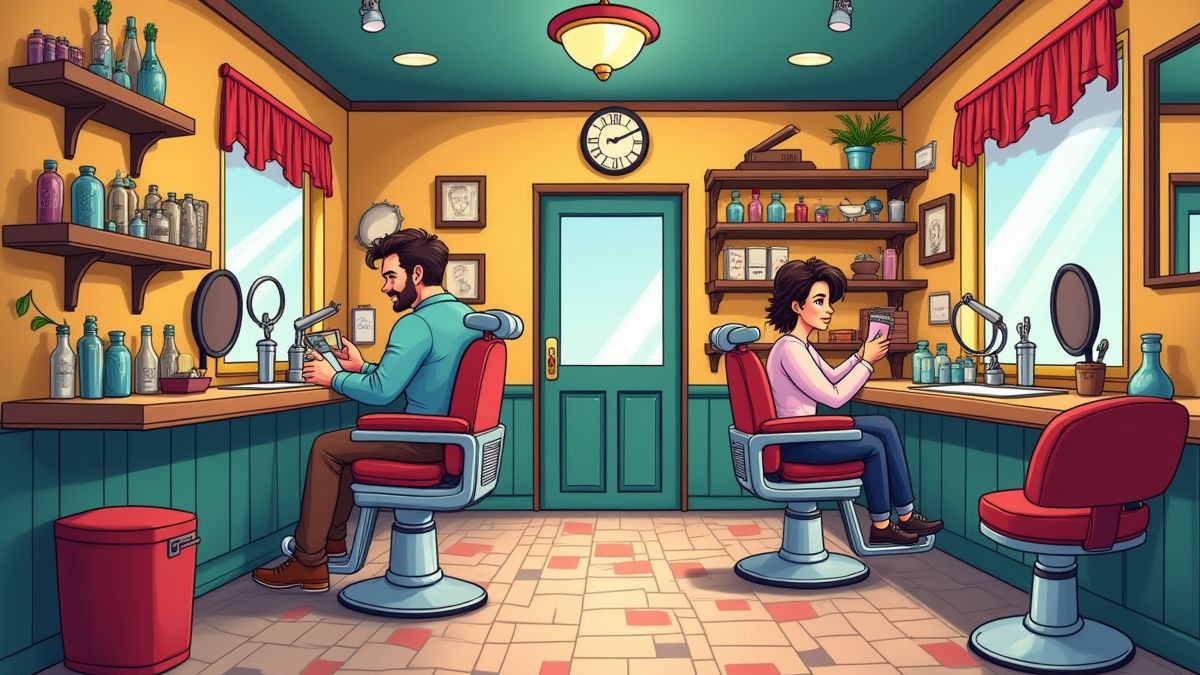 Interieur van een levendige en kleurrijke barber shop.