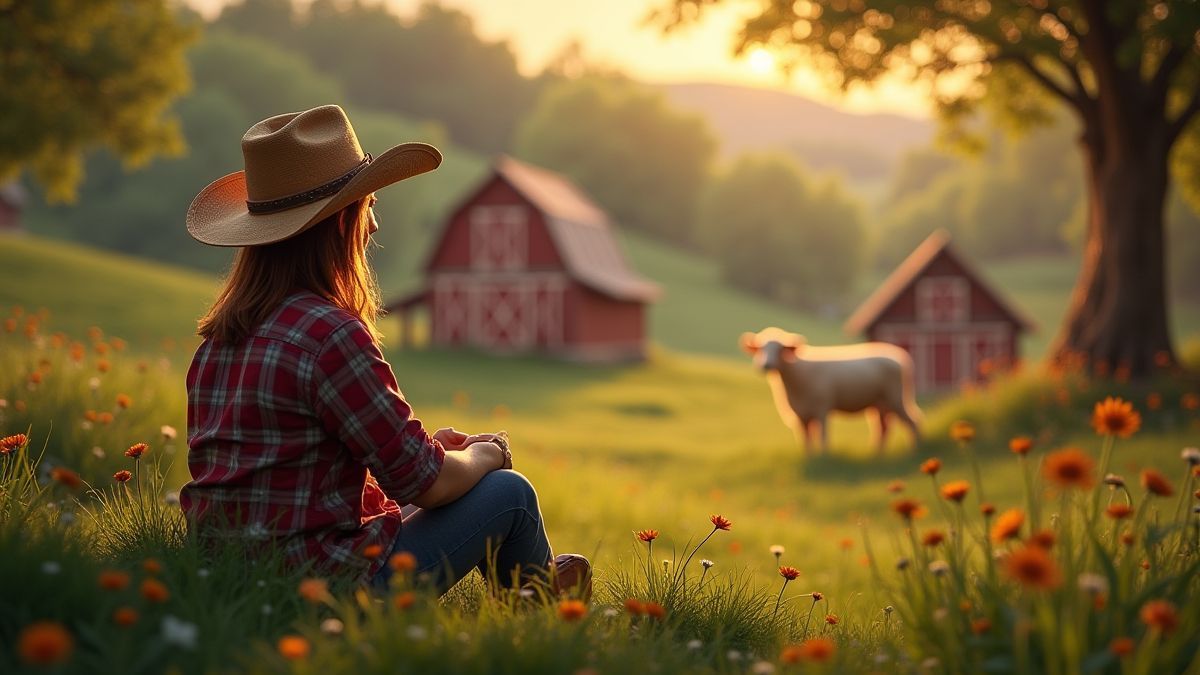 Ein Spieler entspannt in einer Farm-Umgebung, während er die Spins des Slots beobachtet.