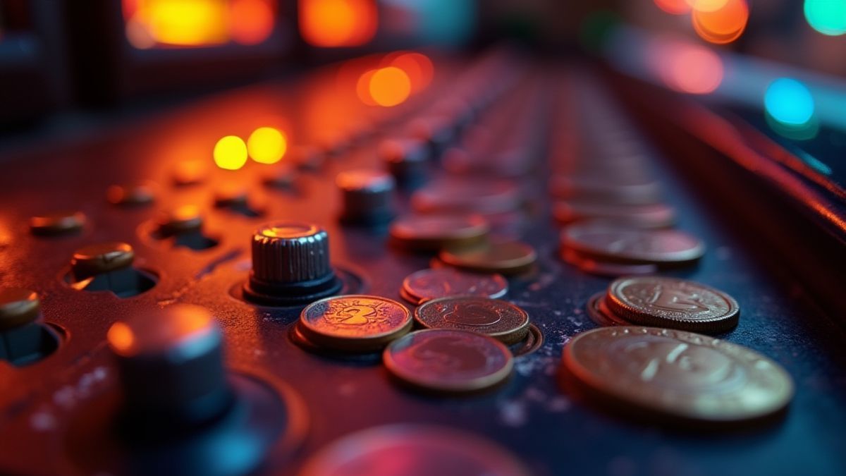Moedas e controles de máquina caça-níqueis brilhando intensamente.