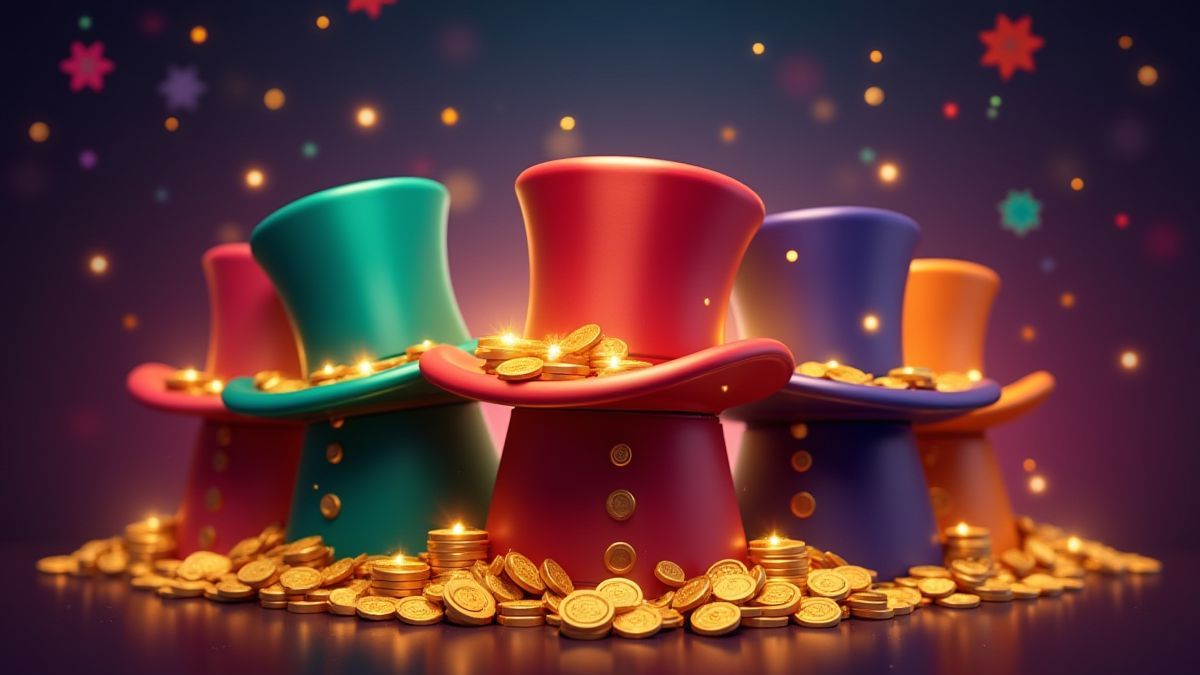 Bunte Hüte mit leuchtenden Münzen