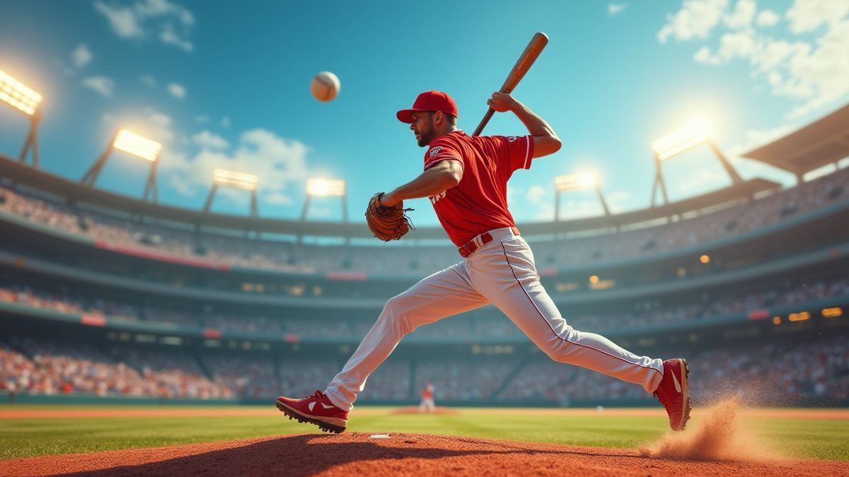 Joueur de baseball frappant la balle en l'air.