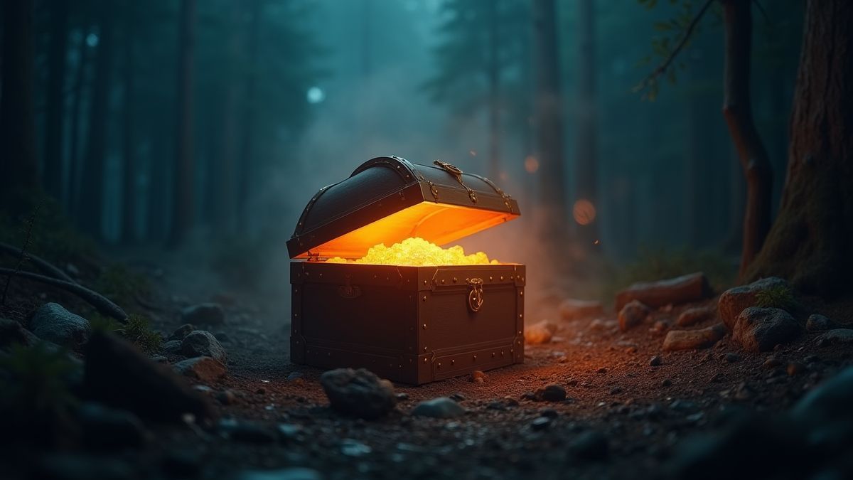 Glanzende schatkist omgeven door mysterie.