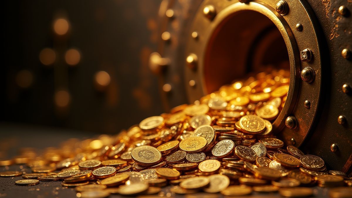 Vault full of gold coins and jewels.