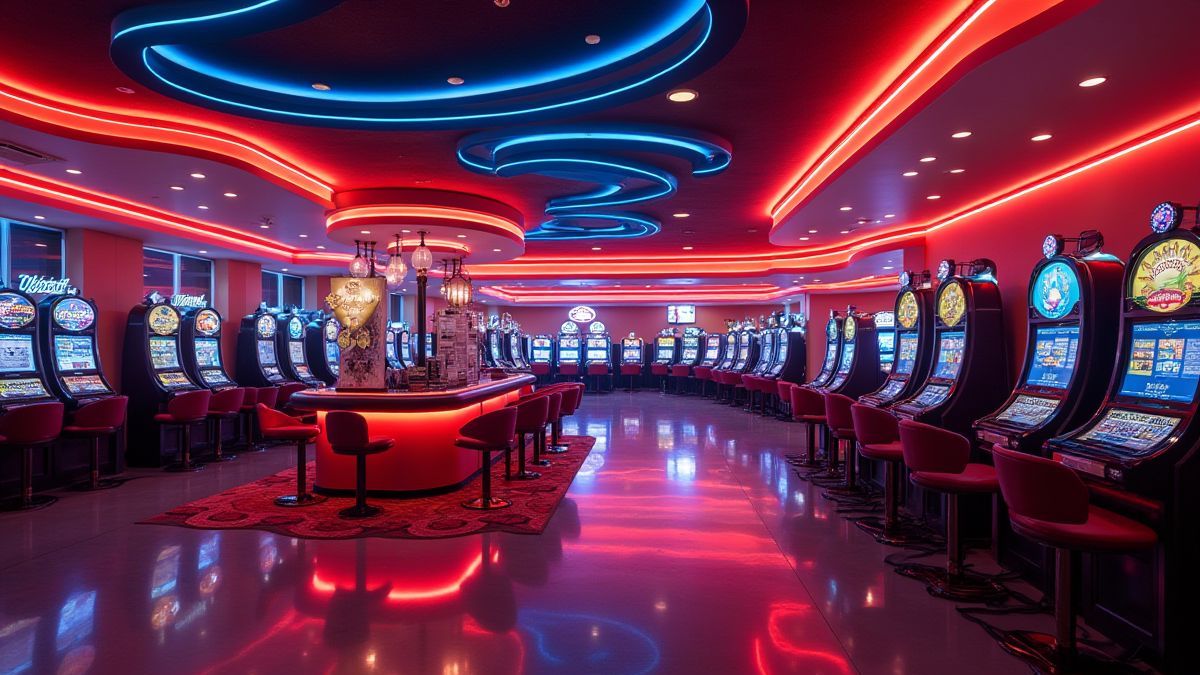 Ein glänzendes Casino mit Neonlichtern und einladender Atmosphäre.