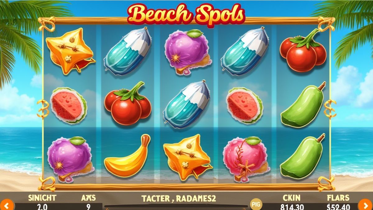 Bunte Slot-Oberfläche mit strandbezogenen Symbolen.