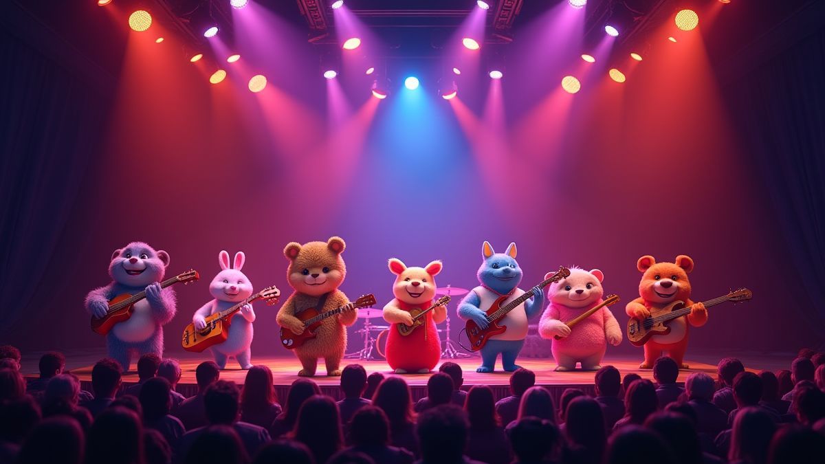 Concert stage with animated musical animals