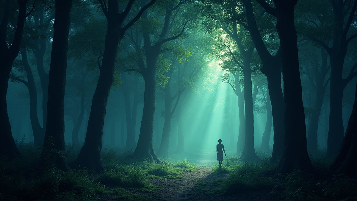 Un bosque encantado con criaturas mágicas escondidas entre los árboles.