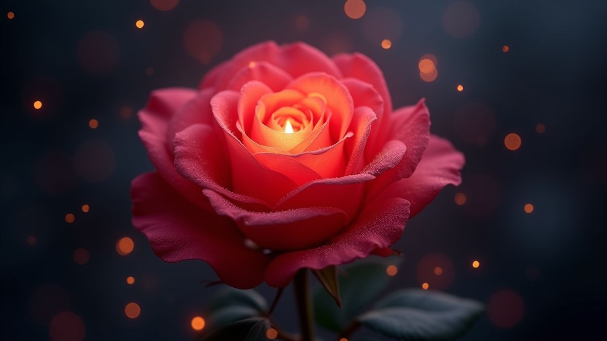 Eine verzauberte Rose umgeben von magischen Funken.