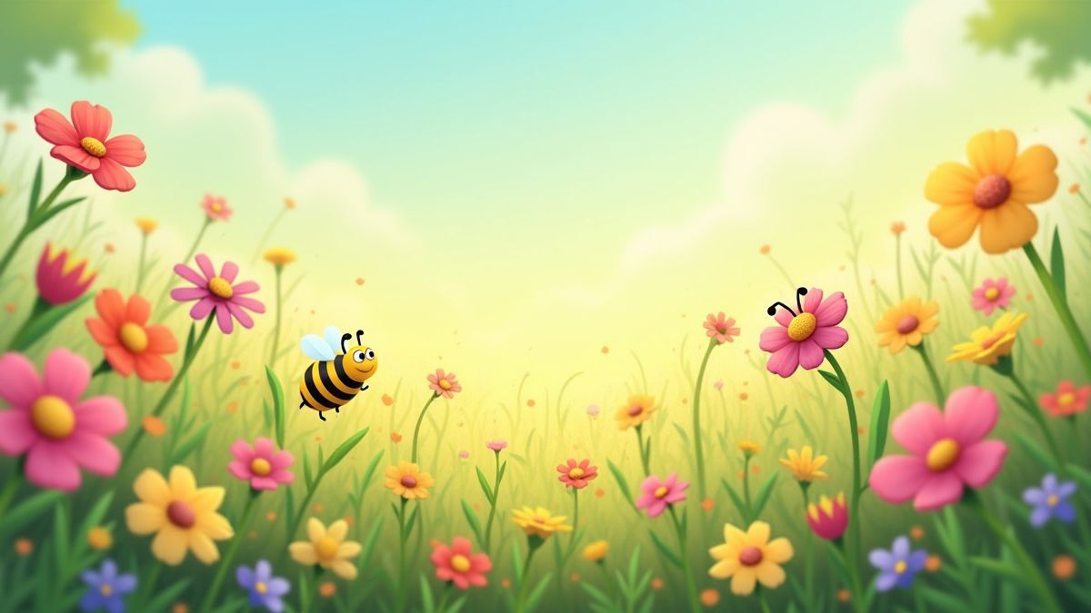 Eine Wiese voller bunter Blumen und summenden Bienen.