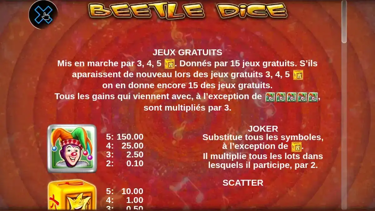 Diapositiva inicial de Beetle Dice que muestra la temática de la banda de escarabajos