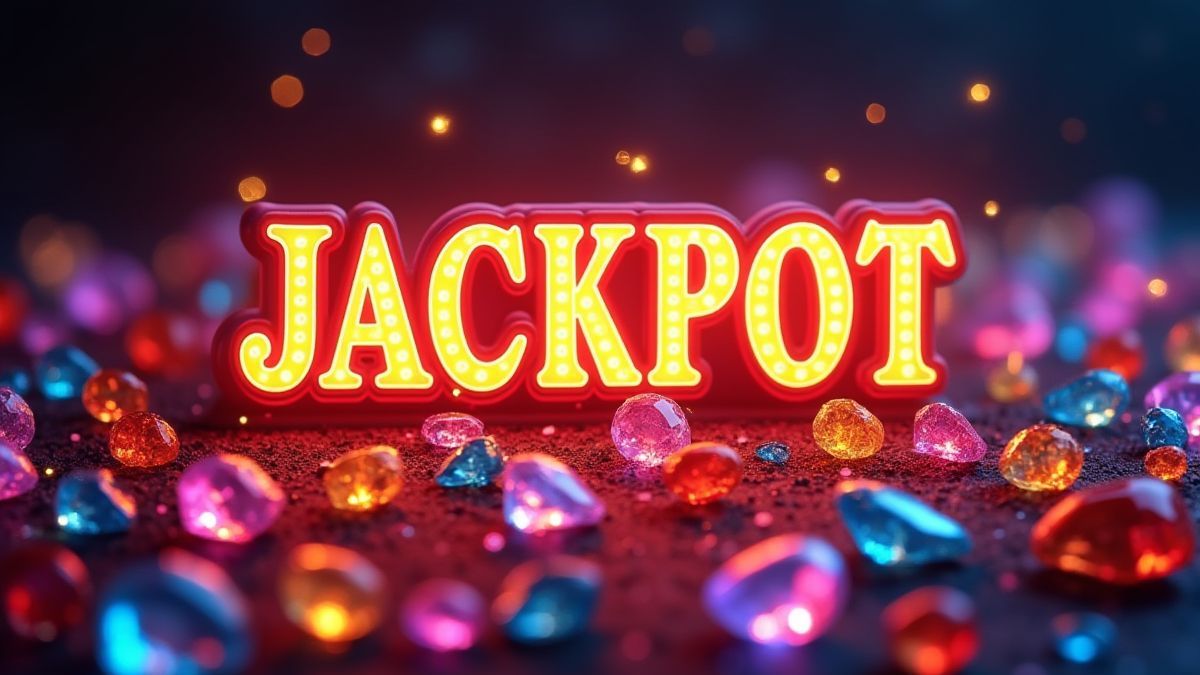 Jackpot sign omringd door schitterende edelstenen