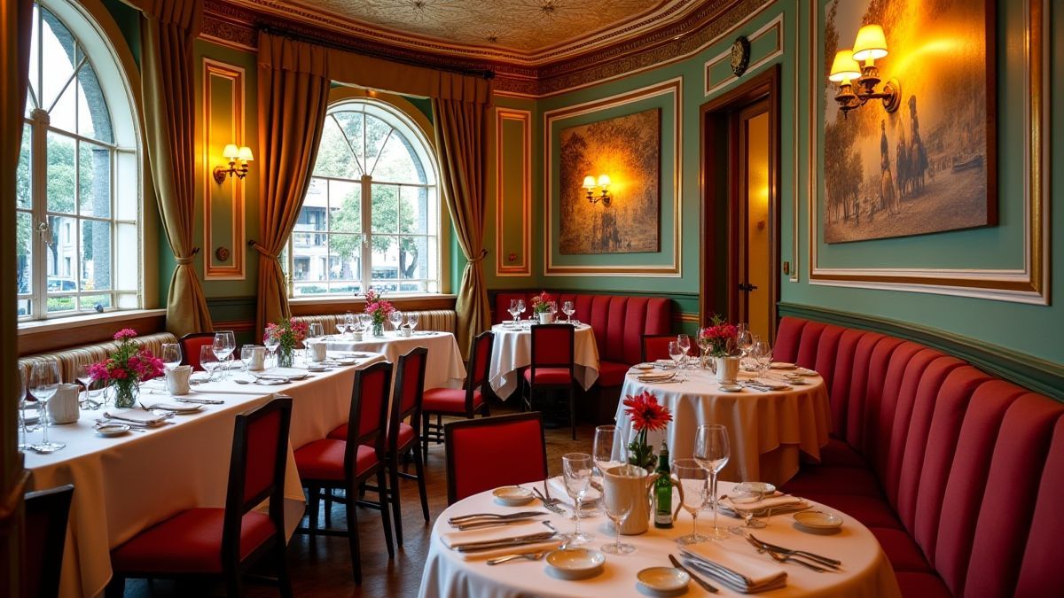 Interior of an Italian restaurant with tables set up.