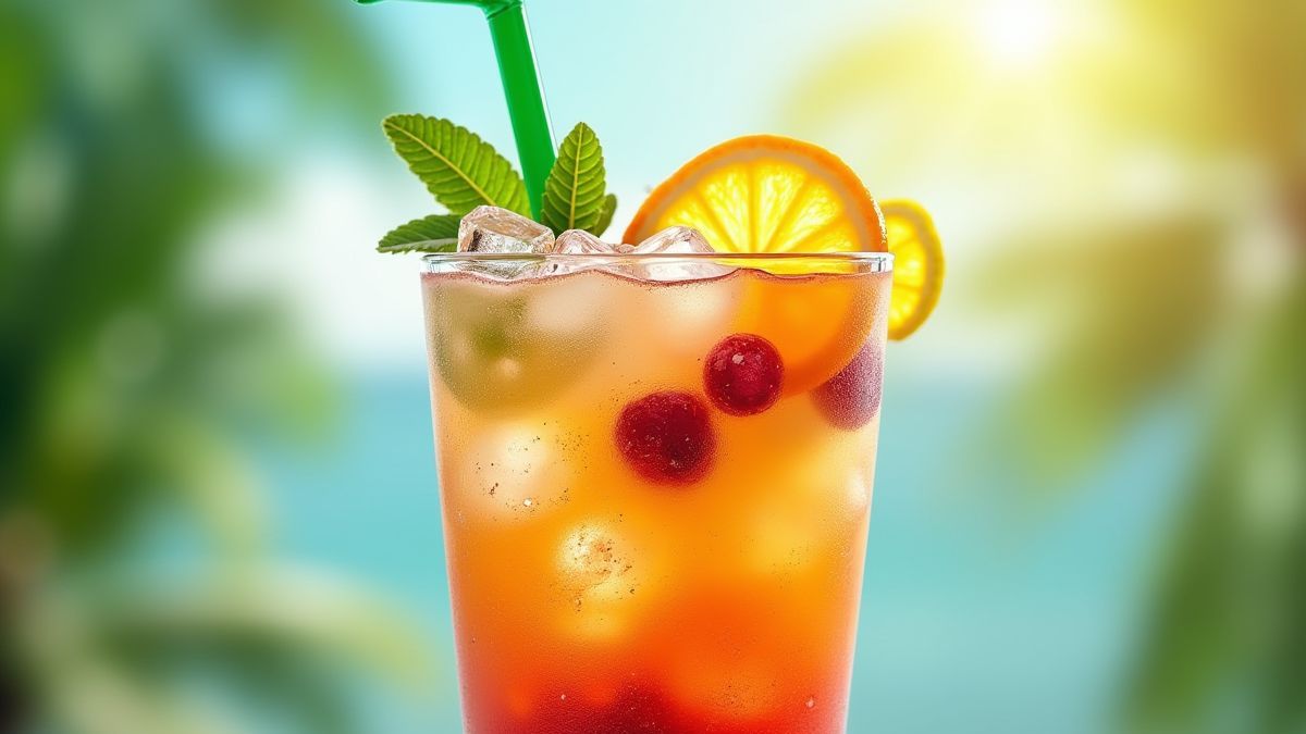 Sommercocktail mit Früchten und Eis.