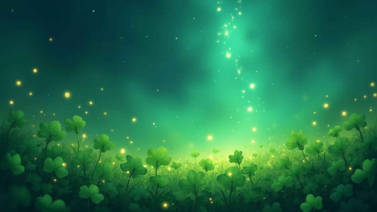 Magical clover field with bright lights.