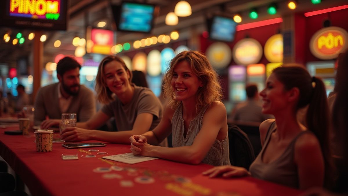 Gelukkige mensen die genieten van een retro casino.