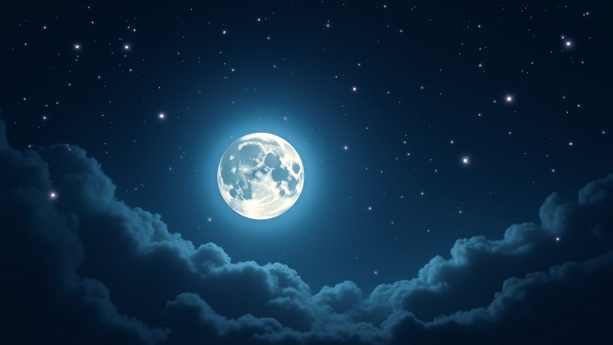 Lua cheia brilhante em um céu estrelado.