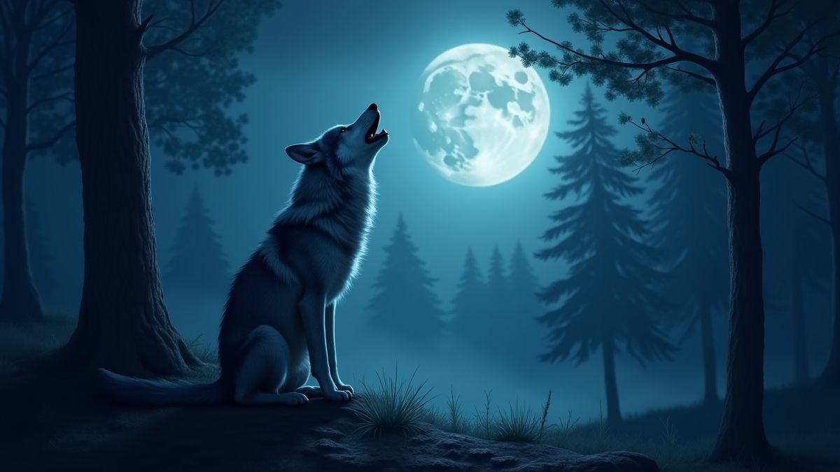 Le loup hurlant à la lune dans une forêt.