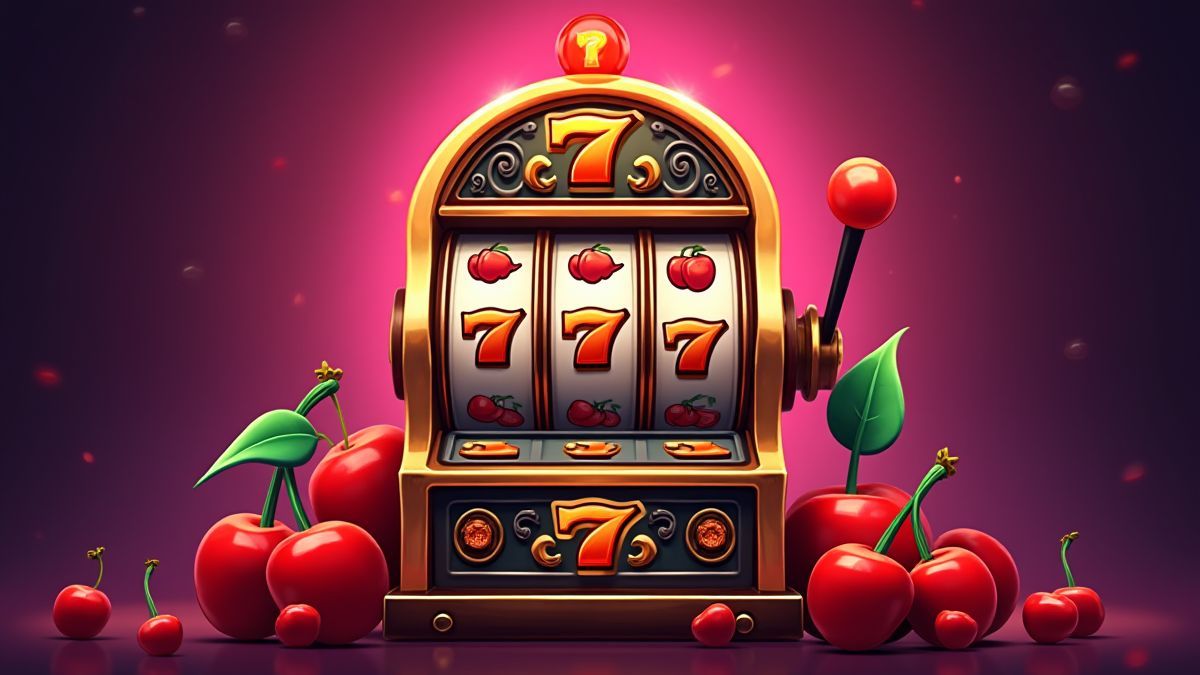 Machine à sous rétro avec cerises, symboles BAR et le numéro 7