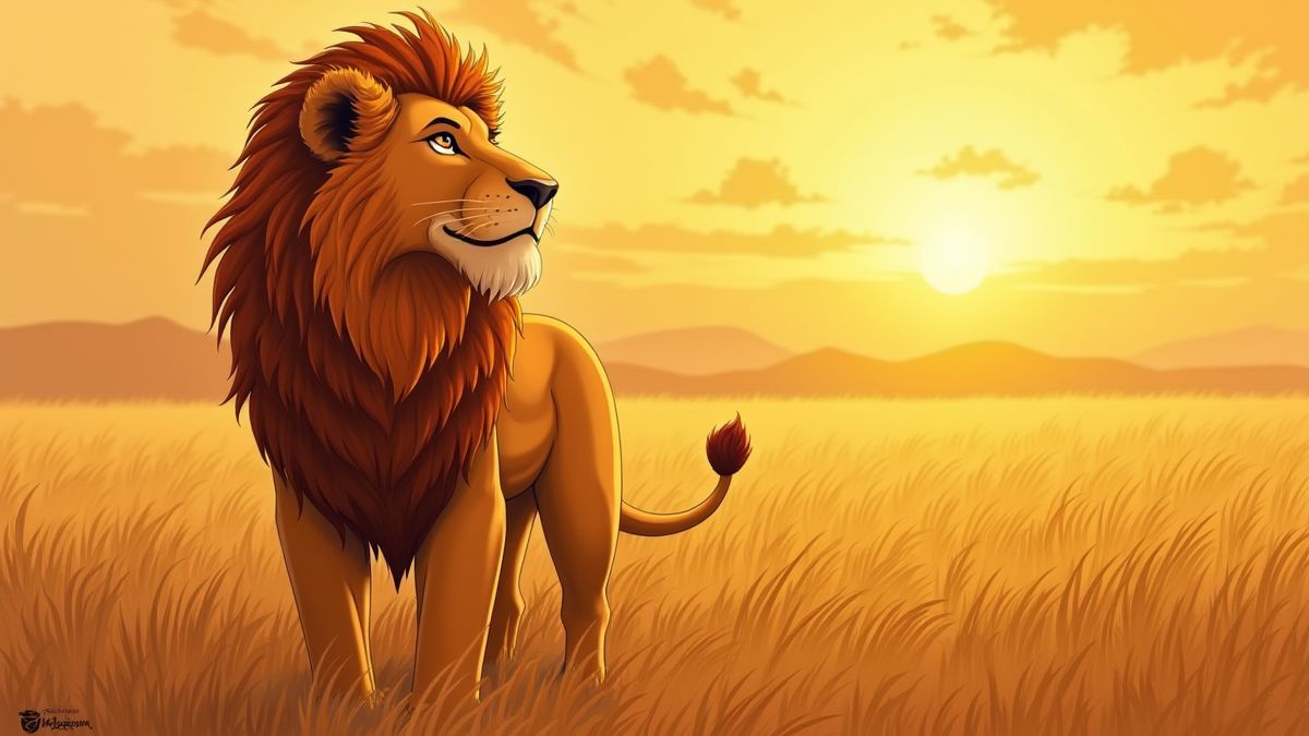 Un león en primer plano en una sabana dorada.