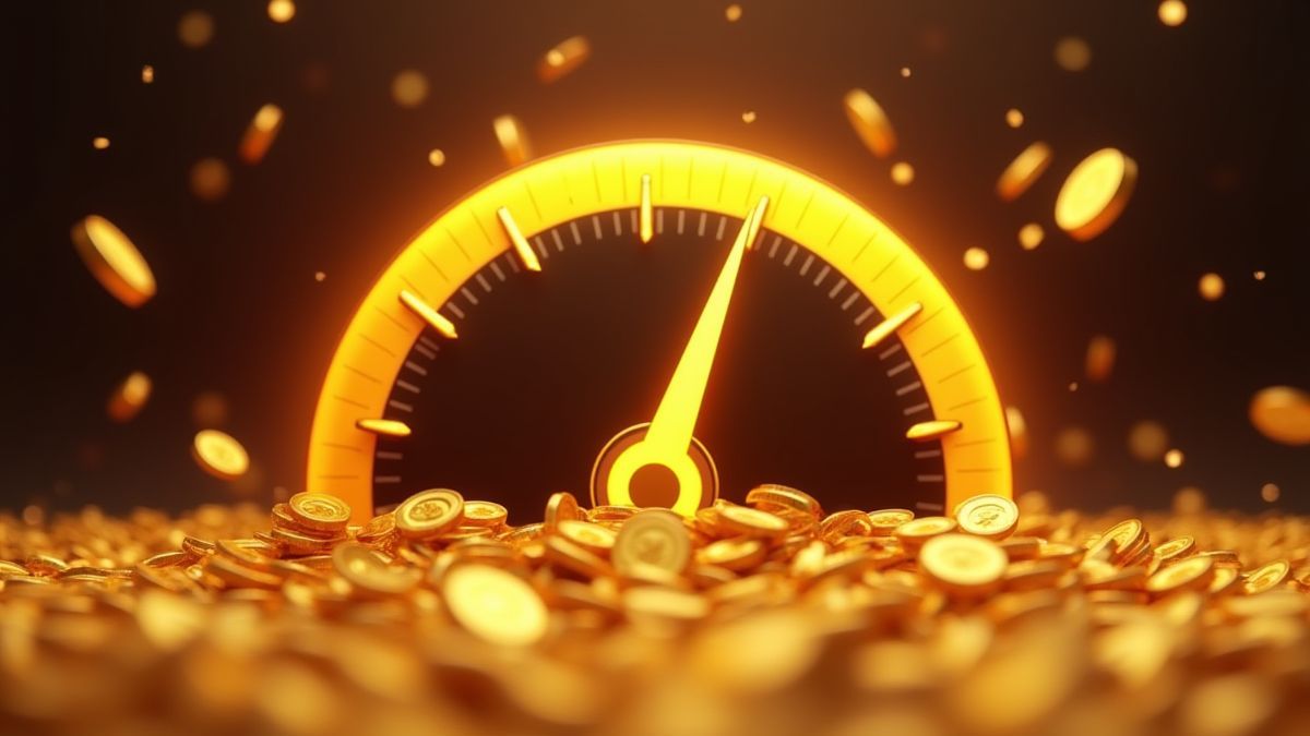 Monnaies d'or et un compteur de jackpot animé.