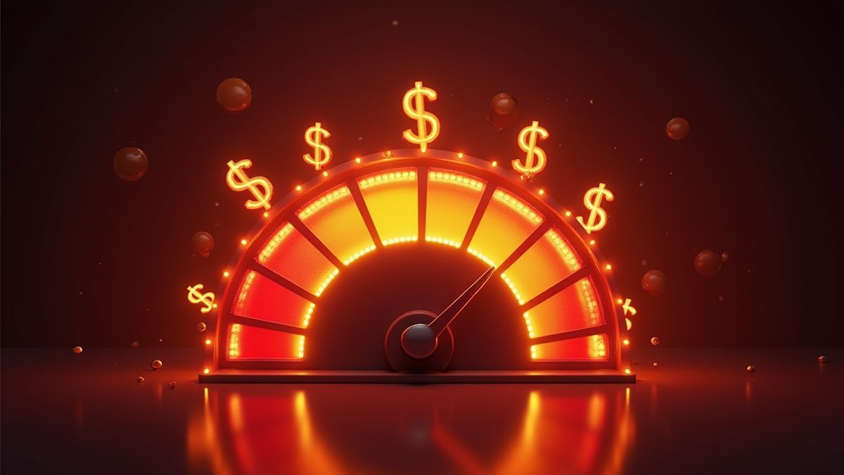 Jackpot meter with glowing lights and dollar symbols.