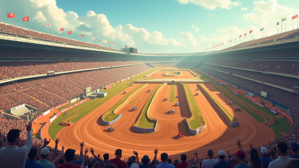 Motocross-Strecken umgeben von jubelnden Zuschauern.