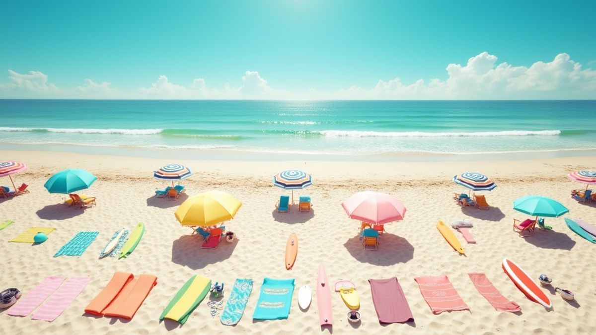 Sunny beach with summer accessories