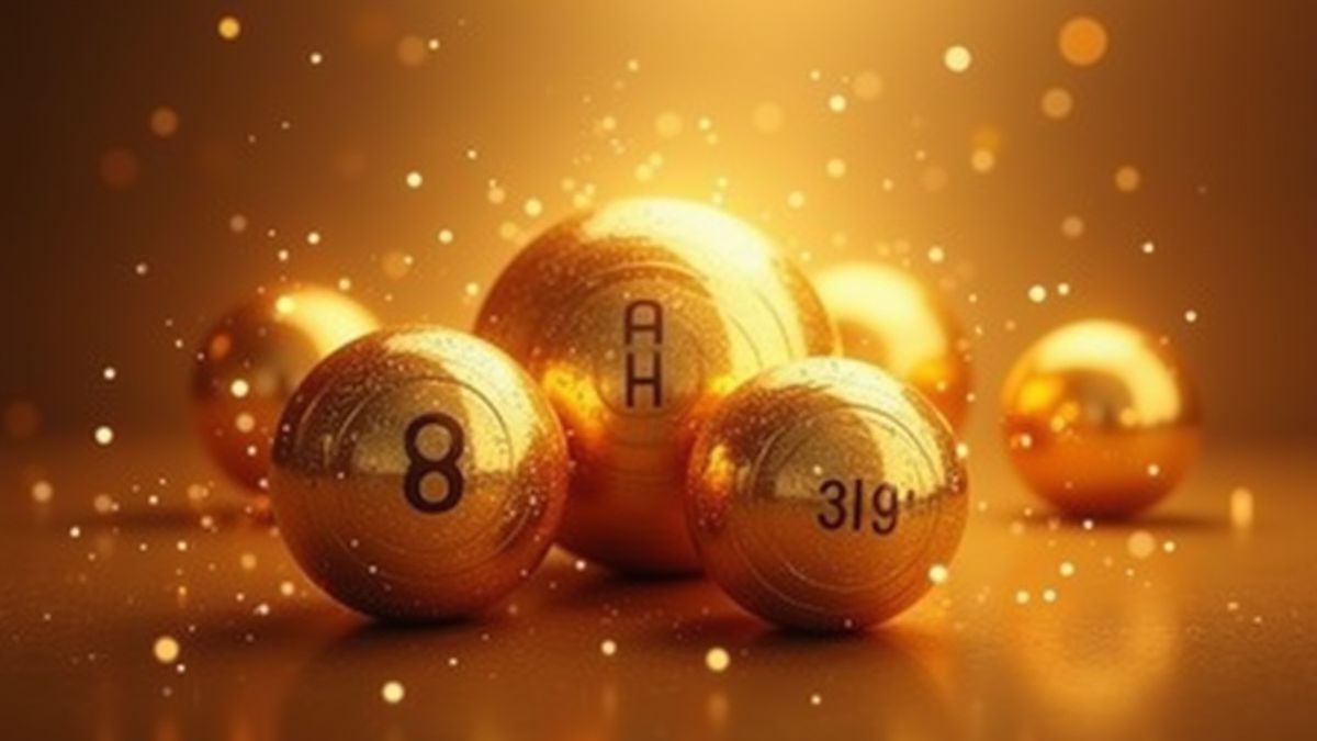 Bolas de bingo doradas rodeadas de destellos.