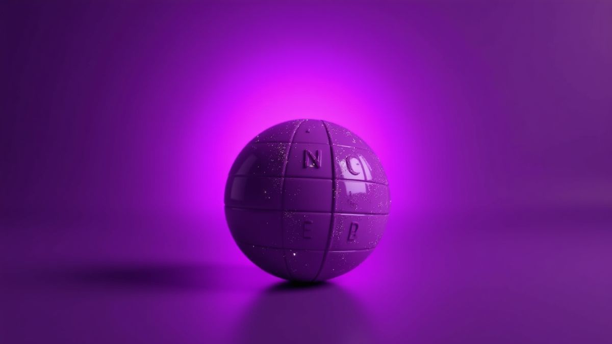 A shiny purple bingo ball standing out in the design.