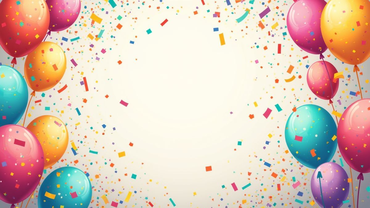 A vibrant party scene filled with color, balloons, and confetti.