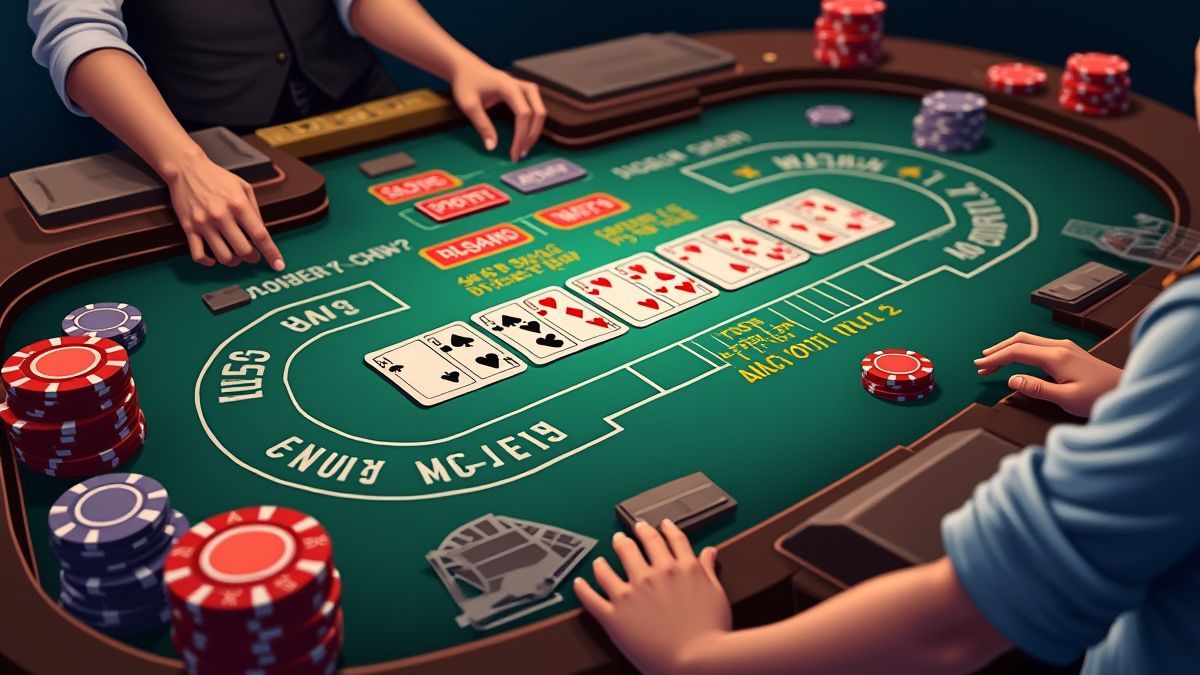 Casino strategy board with chips and cards.