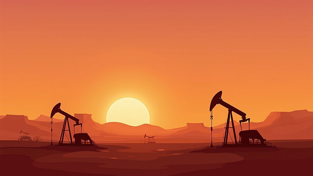Bombas petroleras animadas al atardecer.