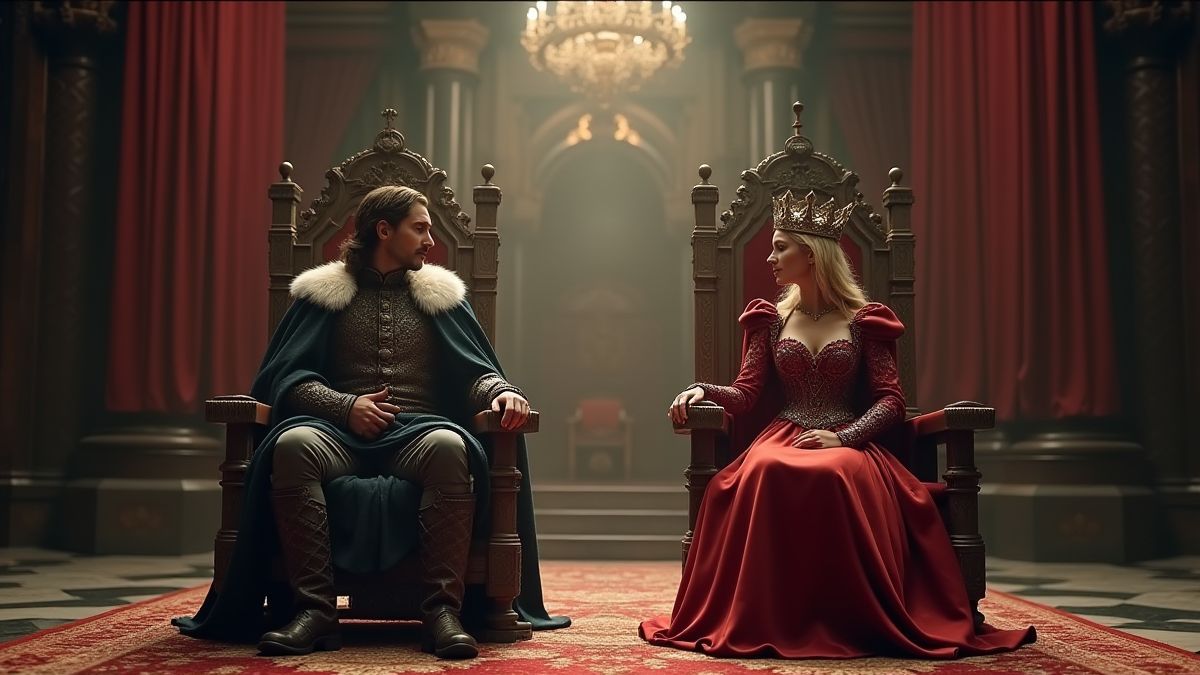 Medieval king and queen in a castle